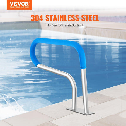 Pool Handrail, 32 x 23 inch Pool Railing, Stainless Steel with Base Plate for Indoor/Outdoor Pools,Swimming Pool Safety Railing for Decks,Rust-Proof Grab Bar w/ Grip Cover&Accessories for Spas.