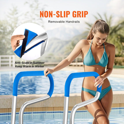 Pool Handrail, 32 x 23 inch Pool Railing, Stainless Steel with Base Plate for Indoor/Outdoor Pools,Swimming Pool Safety Railing for Decks,Rust-Proof Grab Bar w/ Grip Cover&Accessories for Spas.