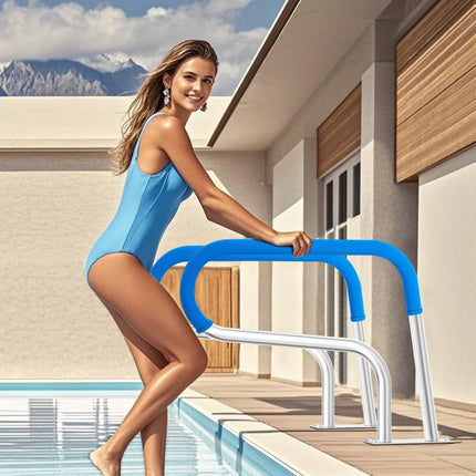 Pool Handrail, 32 x 23 inch Pool Railing, Stainless Steel with Base Plate for Indoor/Outdoor Pools,Swimming Pool Safety Railing for Decks,Rust-Proof Grab Bar w/ Grip Cover&Accessories for Spas.