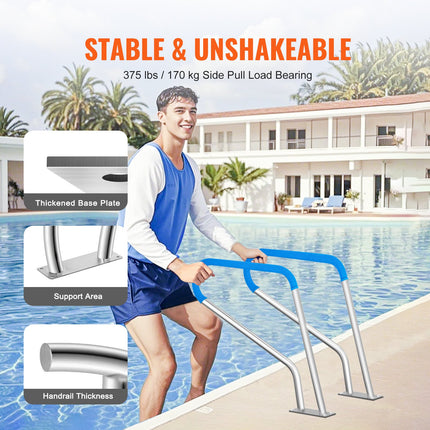 Pool Handrail 39 x 32 inch Stainless Steel with Base Plate for Spas.