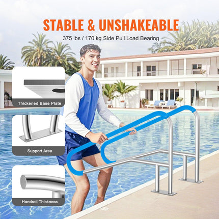 Pool Handrail 2 PCS 55 x 32 inch Stainless Steel with Base Plate for Spas.