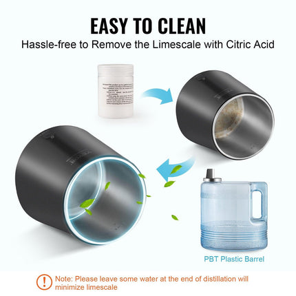 Water Distiller, 4L 1.05 Gallon Pure Water Purifier Filter For Home Countertop, 750W Distilled Water Maker, Stainless Steel Interior Distiller Water Making Machine to Make Clean Water, Black.