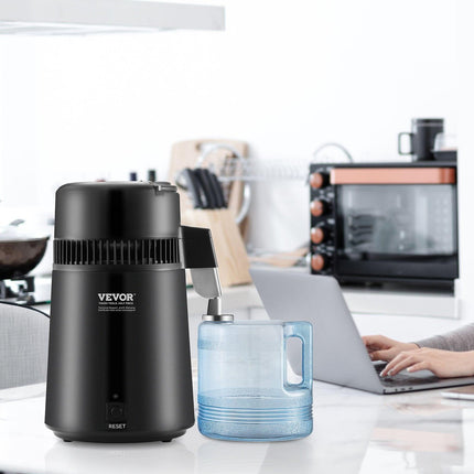 Water Distiller, 4L 1.05 Gallon Pure Water Purifier Filter For Home Countertop, 750W Distilled Water Maker, Stainless Steel Interior Distiller Water Making Machine to Make Clean Water, Black.