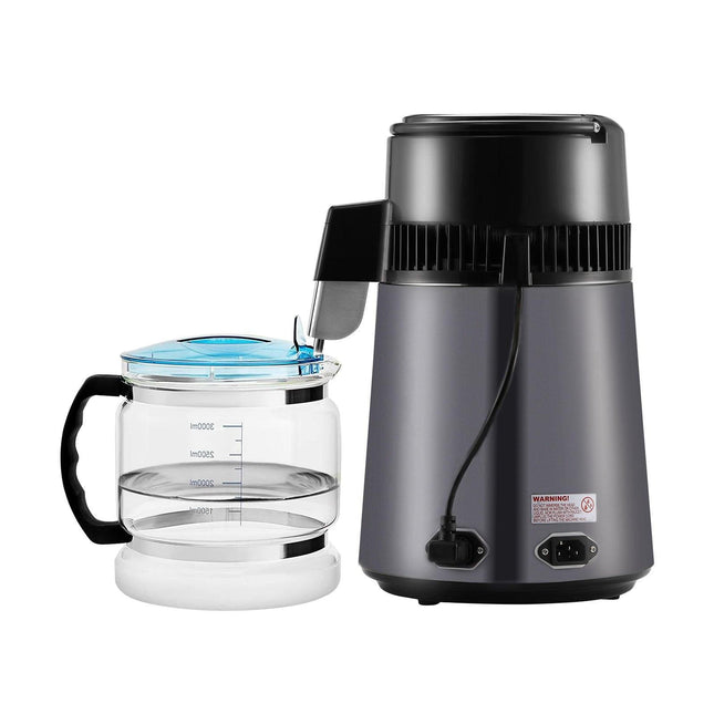 Water Distiller, 4L 1.05 Gallon Pure Water Purifier Filter For Home Countertop, 750W Distilled Water Maker, Stainless Steel Interior Distiller Water Making Machine to Make Clean Water, Gray.