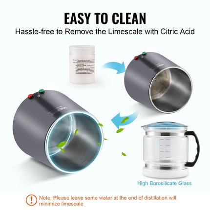 Water Distiller, 4L 1.05 Gallon Pure Water Purifier Filter For Home Countertop, 750W Distilled Water Maker, Stainless Steel Interior Distiller Water Making Machine to Make Clean Water, Gray.
