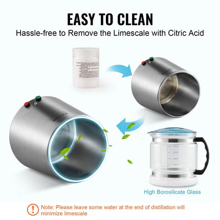 Water Distiller, 4L 1.05 Gallon Pure Water Purifier Filter For Home Countertop, 750W Distilled Water Maker, Stainless Steel Interior Distiller Water Making Machine to Make Clean Water, Silvery.