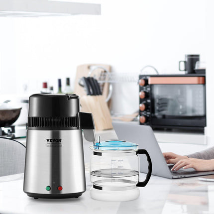 Water Distiller, 4L 1.05 Gallon Pure Water Purifier Filter For Home Countertop, 750W Distilled Water Maker, Stainless Steel Interior Distiller Water Making Machine to Make Clean Water, Silvery.
