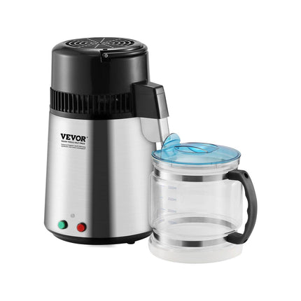 Water Distiller, 4L 1.05 Gallon Pure Water Purifier Filter For Home Countertop, 750W Distilled Water Maker, Stainless Steel Interior Distiller Water Making Machine to Make Clean Water, Silvery.