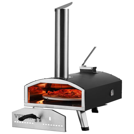 Outdoor Pizza Oven, 12" Wood Fired Pizza Ovens, Pellet Pizza Stove with Built-in Thermometer, with Thickened Cordierite, Rotating Pizza Stone, Carry Bag, Shovel, Portable Pizza Maker for Outside Backyard Patio Camping Black.