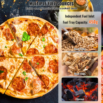 Outdoor Pizza Oven, 12" Wood Fired Pizza Ovens, Pellet Pizza Stove with Built-in Thermometer, with Thickened Cordierite, Rotating Pizza Stone, Carry Bag, Shovel, Portable Pizza Maker for Outside Backyard Patio Camping Black.