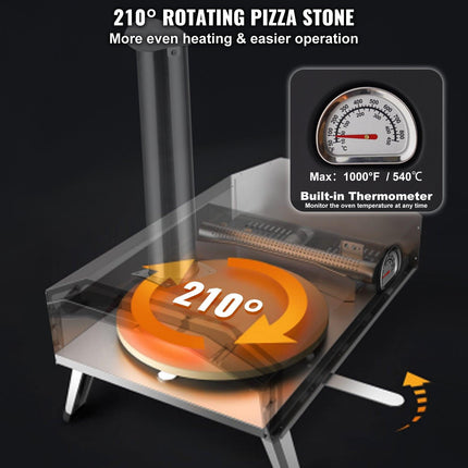 Outdoor Pizza Oven, 12" Wood Fired Pizza Ovens, Pellet Pizza Stove with Built-in Thermometer, with Thickened Cordierite, Rotating Pizza Stone, Carry Bag, Shovel, Portable Pizza Maker for Outside Backyard Patio Camping Black.