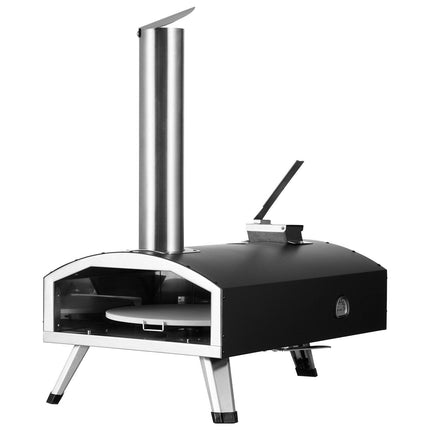 Outdoor Pizza Oven, 12" Wood Fired Pizza Ovens, Pellet Pizza Stove with Built-in Thermometer, with Thickened Cordierite, Rotating Pizza Stone, Carry Bag, Shovel, Portable Pizza Maker for Outside Backyard Patio Camping Black.
