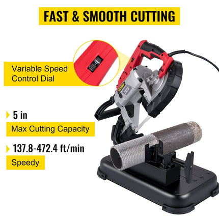 Portable Band Saw,with Removable Alloy Steel Base Cordless Band Saw,127mm Cutting Capacity Hand held Band Saw,Variable Speed Portable Bandsaw, 10Amp Motor Deep Cut Band saw for Metal Wood.