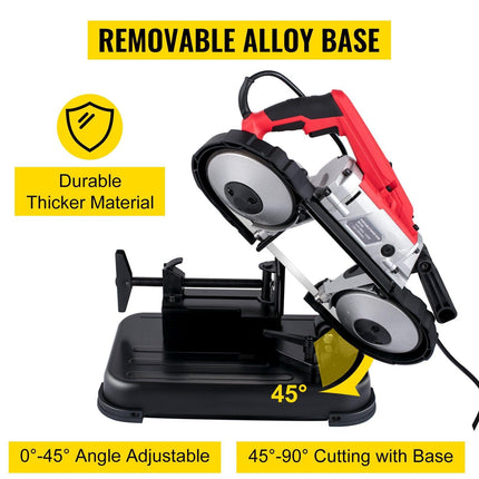 Portable Band Saw,with Removable Alloy Steel Base Cordless Band Saw,127mm Cutting Capacity Hand held Band Saw,Variable Speed Portable Bandsaw, 10Amp Motor Deep Cut Band saw for Metal Wood.