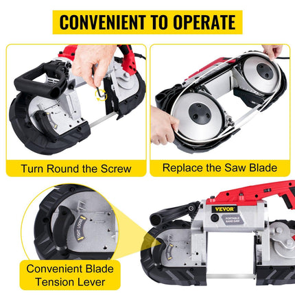 Portable Band Saw,with Removable Alloy Steel Base Cordless Band Saw,127mm Cutting Capacity Hand held Band Saw,Variable Speed Portable Bandsaw, 10Amp Motor Deep Cut Band saw for Metal Wood.