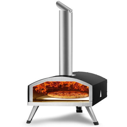 Outdoor Pizza Oven, 12-inch, Wood Pellet and Charcoal Fired Pizza Maker, Portable Outside Stainless Steel Pizza Grill with Pizza Stone, Waterproof Cover, Shovel, Wood Burner for Backyard Camping.