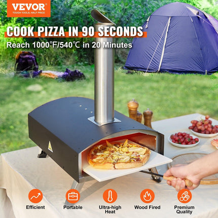 Outdoor Pizza Oven, 12-inch, Wood Pellet and Charcoal Fired Pizza Maker, Portable Outside Stainless Steel Pizza Grill with Pizza Stone, Waterproof Cover, Shovel, Wood Burner for Backyard Camping.