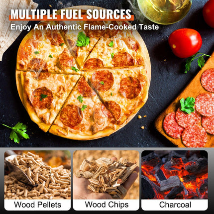 Outdoor Pizza Oven, 12-inch, Wood Pellet and Charcoal Fired Pizza Maker, Portable Outside Stainless Steel Pizza Grill with Pizza Stone, Waterproof Cover, Shovel, Wood Burner for Backyard Camping.