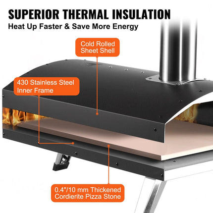 Outdoor Pizza Oven, 12-inch, Wood Pellet and Charcoal Fired Pizza Maker, Portable Outside Stainless Steel Pizza Grill with Pizza Stone, Waterproof Cover, Shovel, Wood Burner for Backyard Camping.