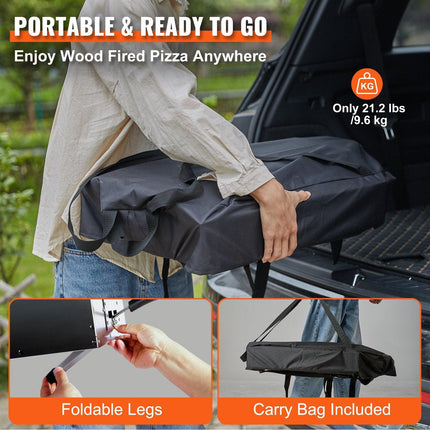 Outdoor Pizza Oven, 12-inch, Wood Pellet and Charcoal Fired Pizza Maker, Portable Outside Stainless Steel Pizza Grill with Pizza Stone, Waterproof Cover, Shovel, Wood Burner for Backyard Camping.