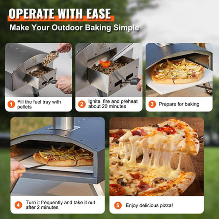 Outdoor Pizza Oven, 12-inch, Wood Pellet and Charcoal Fired Pizza Maker, Portable Outside Stainless Steel Pizza Grill with Pizza Stone, Waterproof Cover, Shovel, Wood Burner for Backyard Camping.