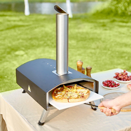 Outdoor Pizza Oven, 12-inch, Wood Pellet and Charcoal Fired Pizza Maker, Portable Outside Stainless Steel Pizza Grill with Pizza Stone, Waterproof Cover, Shovel, Wood Burner for Backyard Camping.