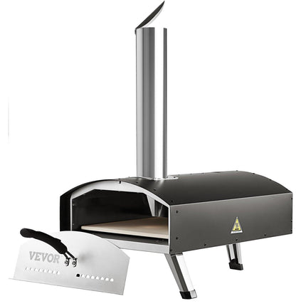 Outdoor Pizza Oven, 12-inch, Wood Pellet and Charcoal Fired Pizza Maker, Portable Outside Stainless Steel Pizza Grill with Pizza Stone, Waterproof Cover, Shovel, Wood Burner for Backyard Camping.