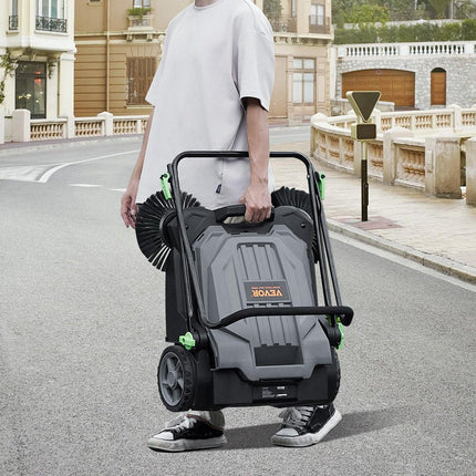 Walk-behind Hand Push Floor Sweeper 25.6" Width 5 Gallon Waste Container.