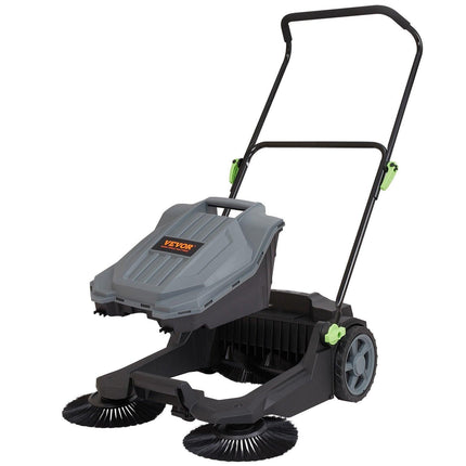 Walk-behind Hand Push Floor Sweeper 25.6" Width 5 Gallon Waste Container.