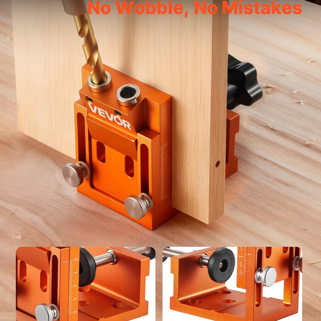 Pocket Hole Jig Kit, 12 mm to 48 mm Adjustable, Jig Pocket Hole System with Step Drill, Hex Wrench, Drill Stop Ring, Square Drive Bit, Plugs and Screws, Reinforced Metal Frame, for Woodworking.