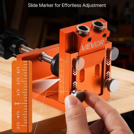 Pocket Hole Jig Kit, 12 mm to 48 mm Adjustable, Jig Pocket Hole System with Step Drill, Hex Wrench, Drill Stop Ring, Square Drive Bit, Plugs and Screws, Reinforced Metal Frame, for Woodworking.