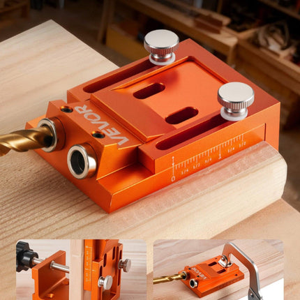 Pocket Hole Jig Kit, 12 mm to 48 mm Adjustable, Jig Pocket Hole System with Step Drill, Hex Wrench, Drill Stop Ring, Square Drive Bit, Plugs and Screws, Reinforced Metal Frame, for Woodworking.