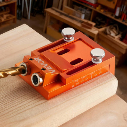 Pocket Hole Jig Kit, 12 mm to 48 mm Adjustable, Jig Pocket Hole System with Step Drill, Hex Wrench, Drill Stop Ring, Square Drive Bit, Plugs and Screws, Reinforced Metal Frame, for Woodworking.