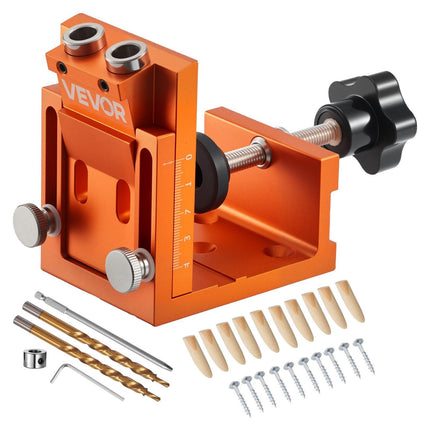 Pocket Hole Jig Kit, 12 mm to 48 mm Adjustable, Jig Pocket Hole System with Step Drill, Hex Wrench, Drill Stop Ring, Square Drive Bit, Plugs and Screws, Reinforced Metal Frame, for Woodworking.