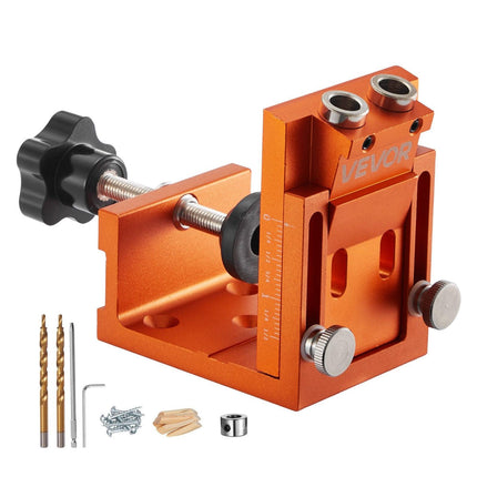 Pocket Hole Jig Kit, 12 mm to 48 mm Adjustable, Jig Pocket Hole System with Step Drill, Hex Wrench, Drill Stop Ring, Square Drive Bit, Plugs and Screws, Reinforced Metal Frame, for Woodworking.