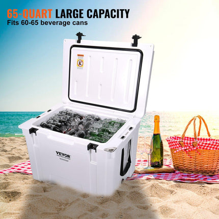 Insulated Portable Cooler, 65 qt, Holds 65 Cans, Ice Retention Hard Cooler with Heavy Duty Handle, Ice Chest Lunch Box for Camping, Beach, Picnic, Travel, Outdoor, Keeps Ice for up to 6 Days.