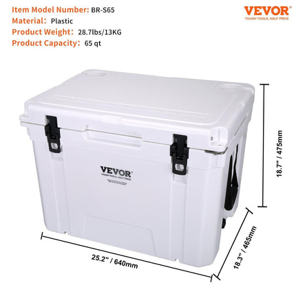 Insulated Portable Cooler, 65 qt, Holds 65 Cans, Ice Retention Hard Cooler with Heavy Duty Handle, Ice Chest Lunch Box for Camping, Beach, Picnic, Travel, Outdoor, Keeps Ice for up to 6 Days.