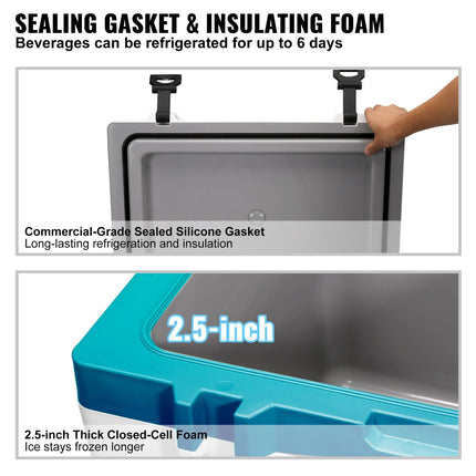 Insulated Portable Cooler, 49 L, Holds 50 Cans, Ice Retention Hard Cooler with Heavy Duty Handle, Ice Chest Lunch Box for Camping, Beach, Picnic, Travel, Outdoor, Keeps Ice for up to 6 Days.