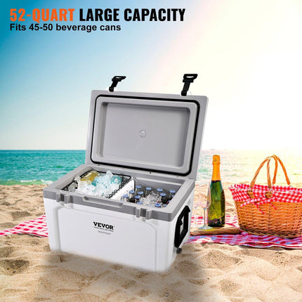 Insulated Portable Cooler, 49 L, Holds 50 Cans, Ice Retention Hard Cooler with Heavy Duty Handle, Ice Chest Lunch Box for Camping, Beach, Picnic, Travel, Outdoor, Keeps Ice for up to 6 Days.