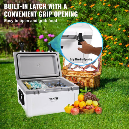 Insulated Portable Cooler, 49 L, Holds 50 Cans, Ice Retention Hard Cooler with Heavy Duty Handle, Ice Chest Lunch Box for Camping, Beach, Picnic, Travel, Outdoor, Keeps Ice for up to 6 Days.