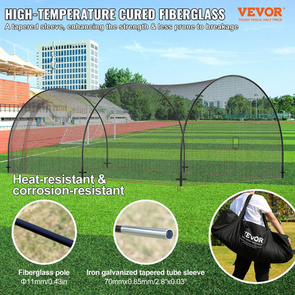 Baseball Batting Cage, Softball and Baseball Batting Cage Net and Frame, 22x12x8ft Practice Portable Cage Net with Carry Bag, Heavy Duty Enclosed Pitching Cage, for Backyard Batting Hitting Training 670CM.