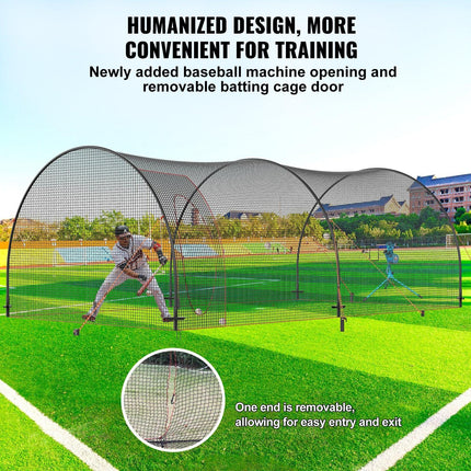 Baseball Batting Cage, Softball and Baseball Batting Cage Net and Frame, 22x12x8ft Practice Portable Cage Net with Carry Bag, Heavy Duty Enclosed Pitching Cage, for Backyard Batting Hitting Training 670CM.