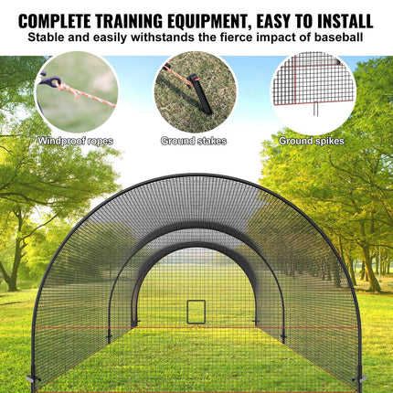 Baseball Batting Cage, Softball and Baseball Batting Cage Net and Frame, 22x12x8ft Practice Portable Cage Net with Carry Bag, Heavy Duty Enclosed Pitching Cage, for Backyard Batting Hitting Training 670CM.