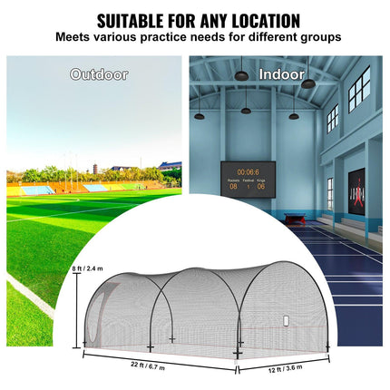 Baseball Batting Cage, Softball and Baseball Batting Cage Net and Frame, 22x12x8ft Practice Portable Cage Net with Carry Bag, Heavy Duty Enclosed Pitching Cage, for Backyard Batting Hitting Training 670CM.
