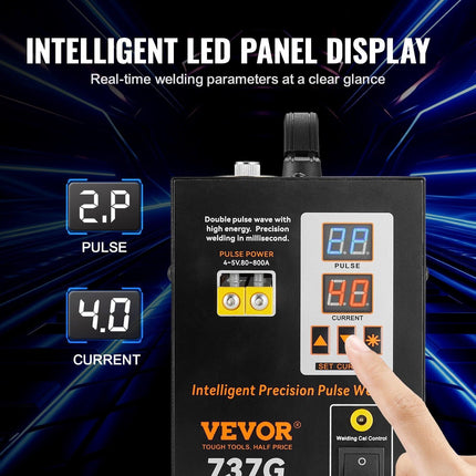 Spot Welder, 737G Pulse Spot Welder, Portable High-Power Welding Machine Soldering Station with 2 Welding Modes and LED Lighting for 0.12mm Pure Nickel.