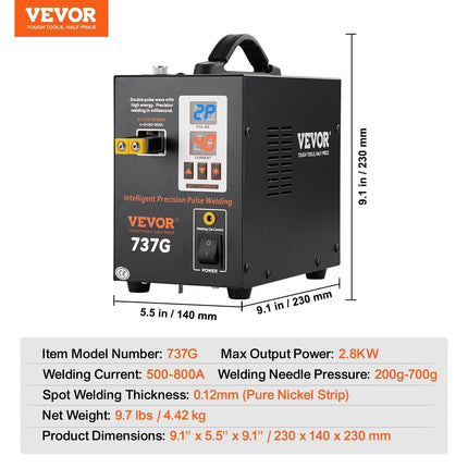 Spot Welder, 737G Pulse Spot Welder, Portable High-Power Welding Machine Soldering Station with 2 Welding Modes and LED Lighting for 0.12mm Pure Nickel.