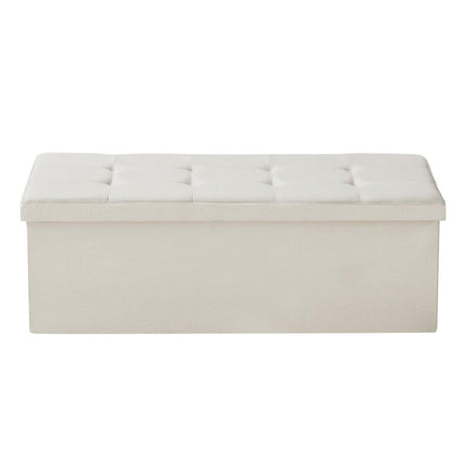 Foldable Storage Ottoman Bench, End of Bed Bench with Side Bags, Folding Upholstered Storage Chest Supports 660 lbs, Linen Bed Ottoman with Large Space for Living Room, Bedroom, Entryway, Beige.
