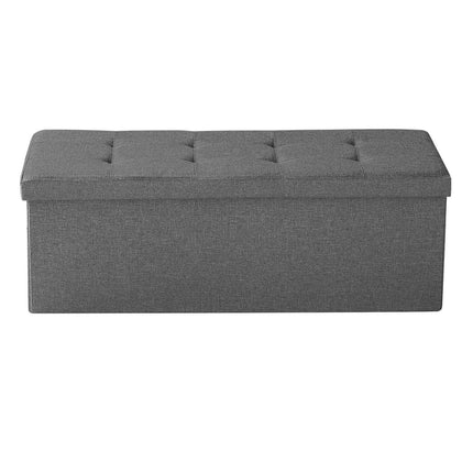 Foldable Storage Ottoman Bench, End of Bed Bench with Side Bags, Folding Upholstered Storage Chest Supports 660 lbs, Linen Bed Ottoman with Large Space for Living Room, Bedroom, Entryway, Grey.