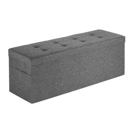 Foldable Storage Ottoman Bench, End of Bed Bench with Side Bags, Folding Upholstered Storage Chest Supports 660 lbs, Linen Bed Ottoman with Large Space for Living Room, Bedroom, Entryway, Grey.
