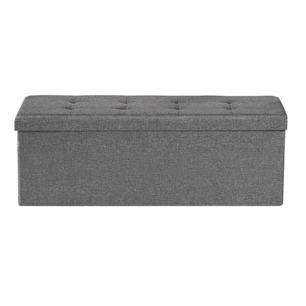 Foldable Storage Ottoman Bench, End of Bed Bench with Side Bags, Folding Upholstered Storage Chest Supports 660 lbs, Linen Bed Ottoman with Large Space for Living Room, Bedroom, Entryway, Grey.